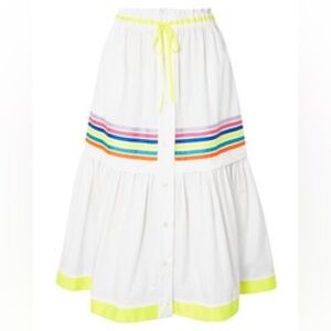 Mira Mikati Rainbow Stripe Neon Trim Tiered Midi Skirt US 6 festival